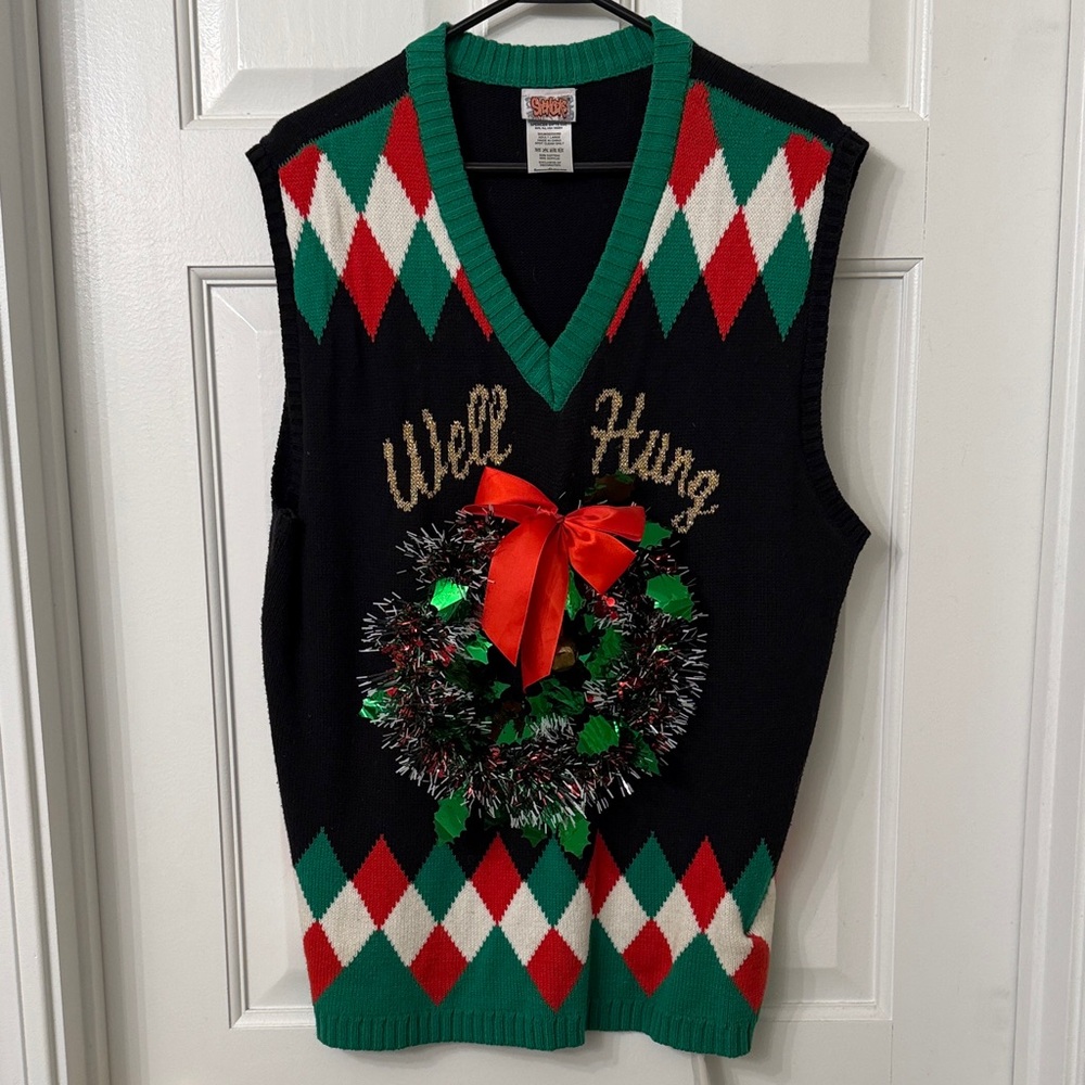 Spencer's Black and Green Ugly Christmas Sweater Vest